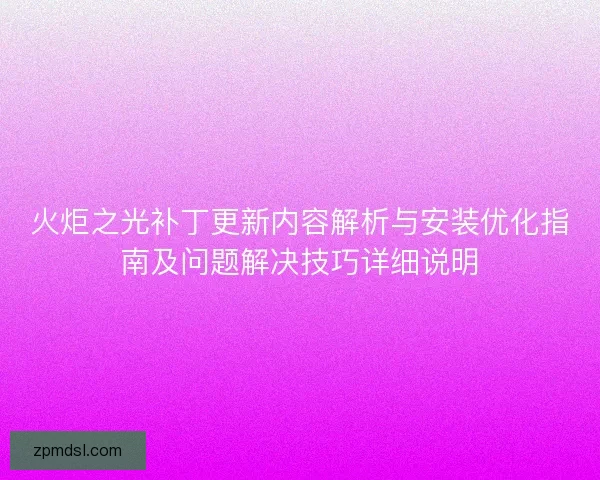 火炬之光补丁更新内容解析与安装优化指南及问题解决技巧详细说明